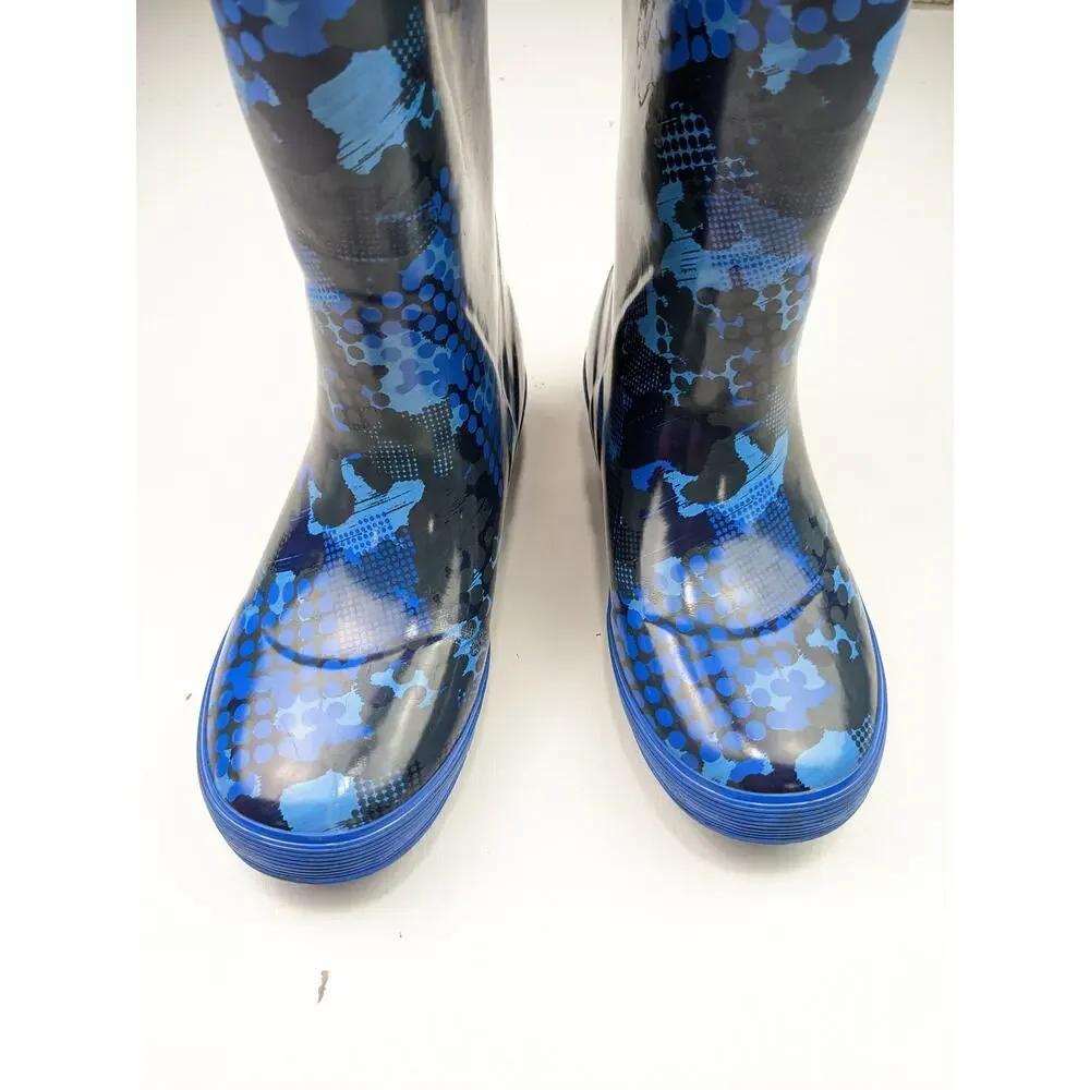 L.L. Bean Youth Size 3 Blue Patterned Wellies Rain Boots